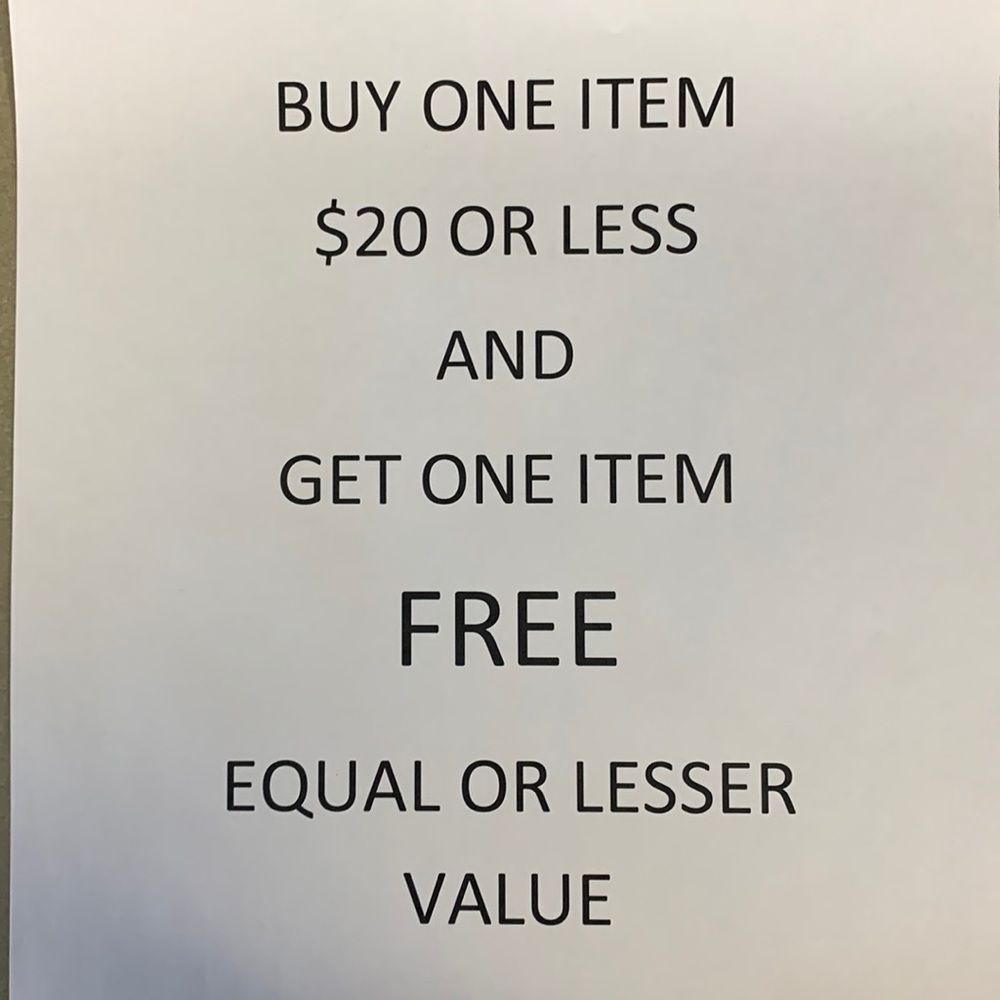 Any item under $20 with another item free